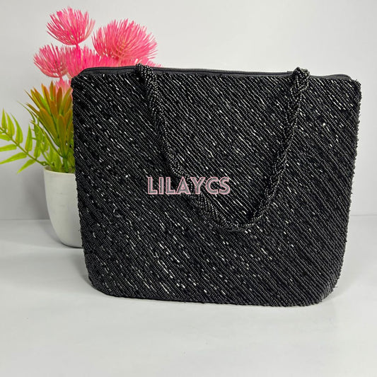Black Shine Simple Urban Luxe handmade beaded Bag