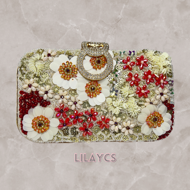 3D Flowers - Fashionably Elegant Metal Clutch Purse: Perfect for Ladies, Parties, and Weddings