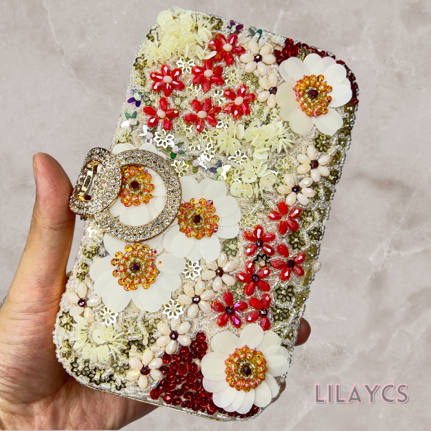 3D Flowers - Fashionably Elegant Metal Clutch Purse: Perfect for Ladies, Parties, and Weddings