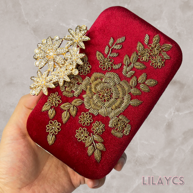 Silk Handicraft Embroidered Box Clutch Bag Purse: Perfect for Eid, Bridal, Casual, Party, and Wedding