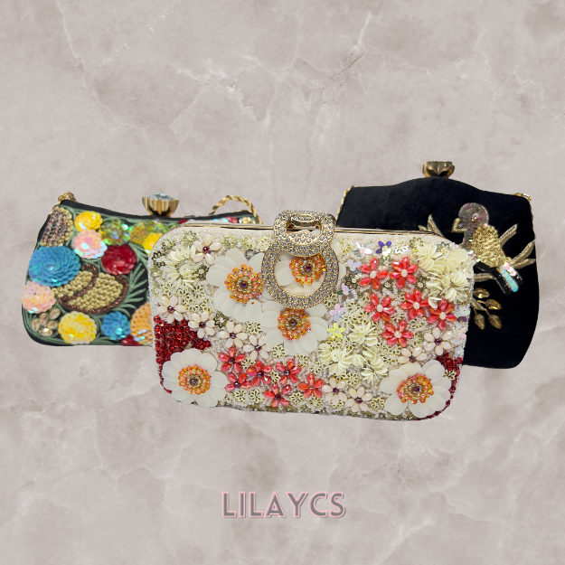 3D Flowers - Fashionably Elegant Metal Clutch Purse: Perfect for Ladies, Parties, and Weddings