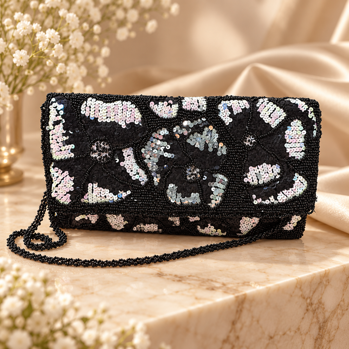 Moonlit Floral Clutch
