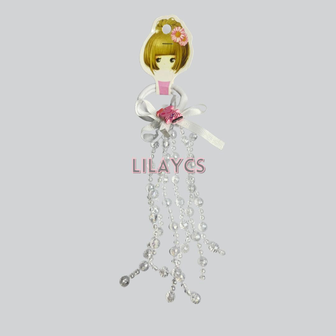 Hanging Beads Hair Rubber Band - Kids Long Tail Crystal Hair Ponies