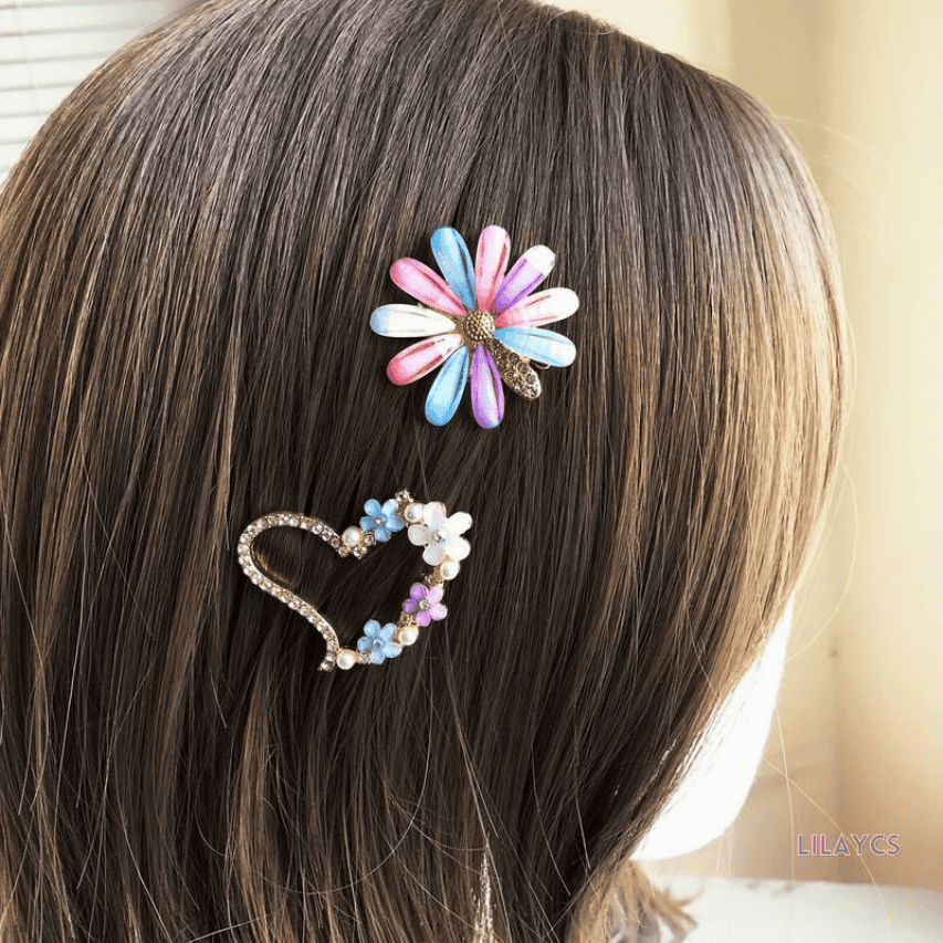 Premium Hair Clips: Heart Shape, Half Moon, Circle and Flower Shape Hair Pins or Women and Girls