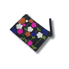 Black Floral Beaded Wallet