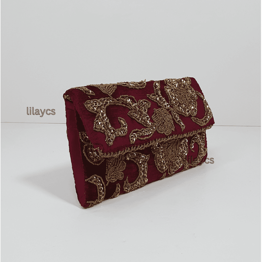 Maroon Gold Blossom Clutch