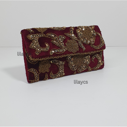 Maroon Gold Blossom Clutch