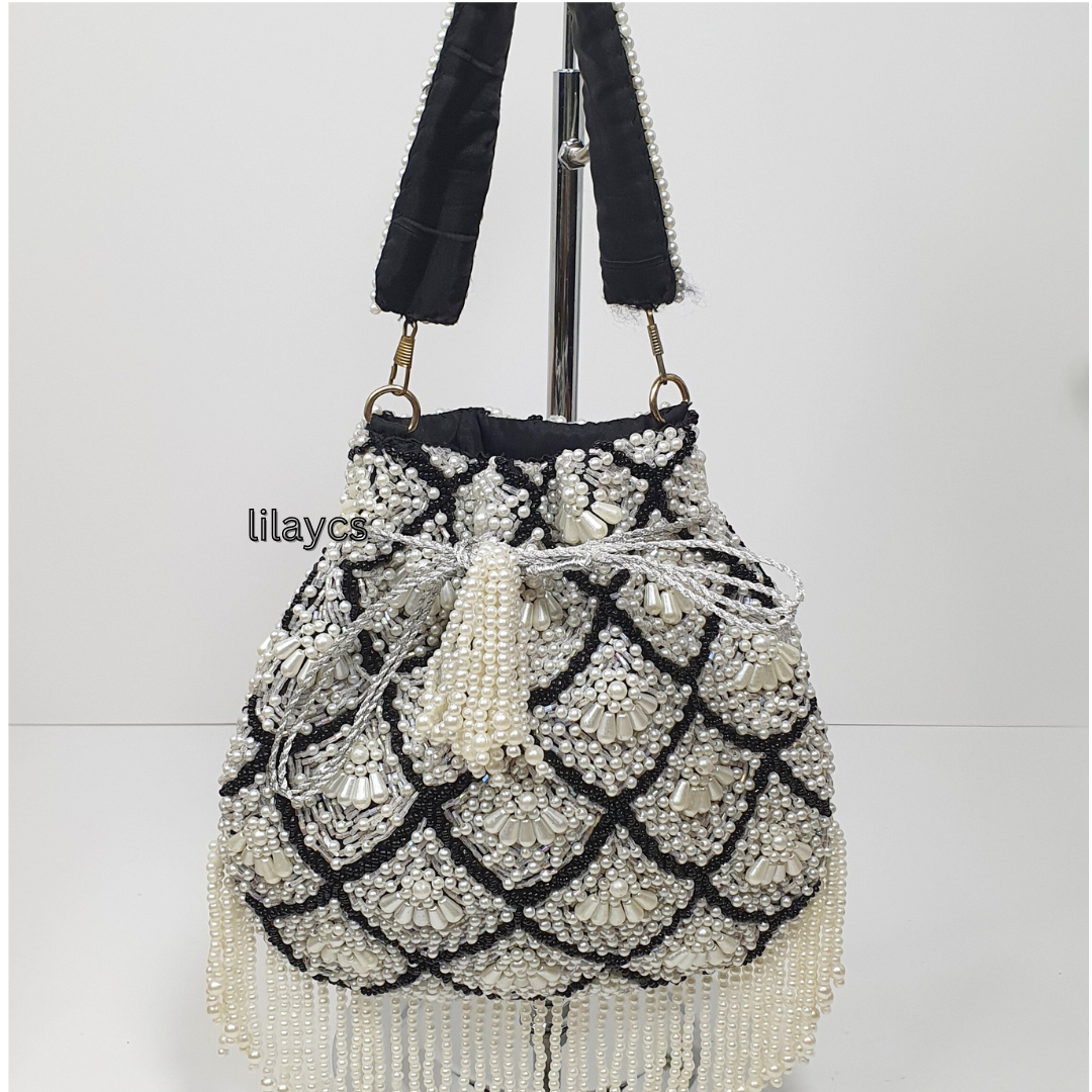 Handmade Glamourous Pearl Embellished Potli Bag: Perfect Accessory for the Festive Season