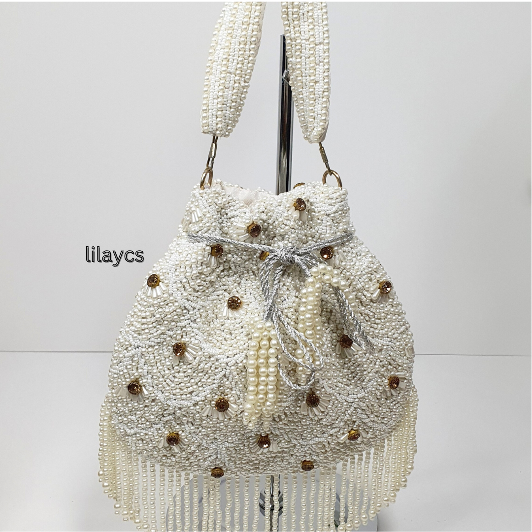 Handmade Glamourous Pearl Embellished Potli Bag: Perfect Accessory for the Festive Season